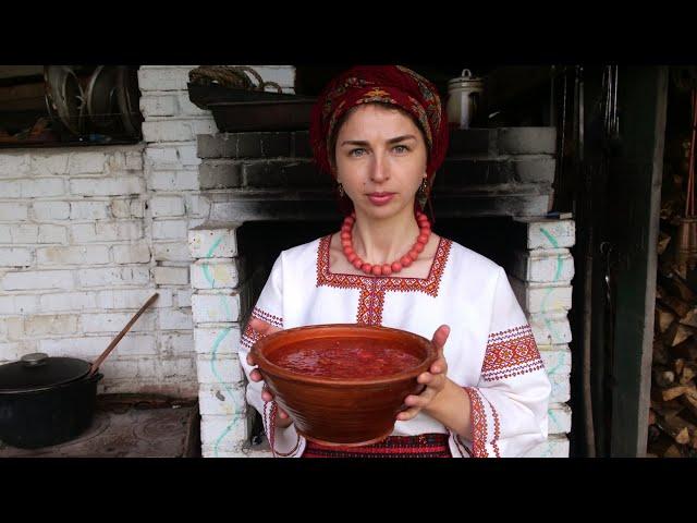 WOMAN IN THE VILLAGE COOKS REAL UKRAINIAN RED  BORSCH! VILLAGE LIFE