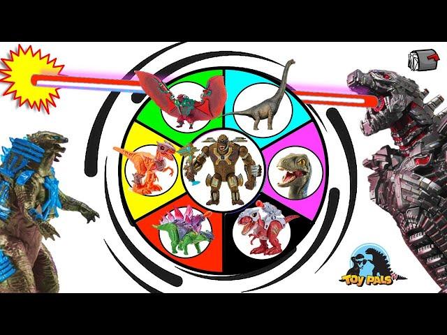 GODZILLA vs DINOSAURS Spinning Wheel Game Titan Tech vs Jurassic World Robots Figures