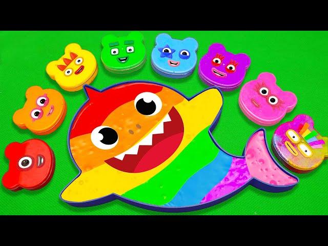 Making Rainbow Baby Shark Bathtub with Mixing SLIME in Dirty Bear Shapes! Satisfying ASMR Videos