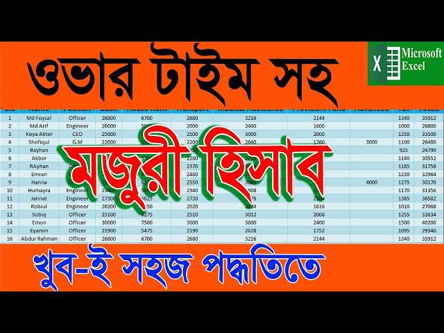 How to make a salary sheet in excel With Overtime. Salary Sheet in MS Excel Bangla Tutorial 2023.