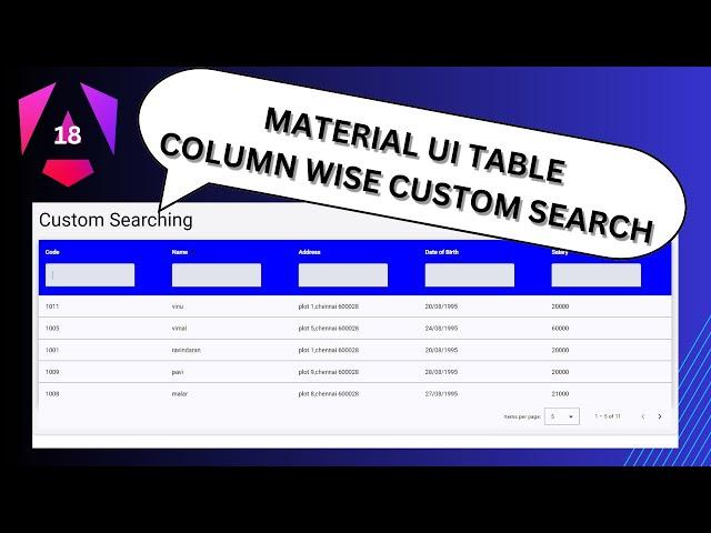 Angular 18 Material UI Table: Custom Column Search, Pagination & Sorting Tutorial