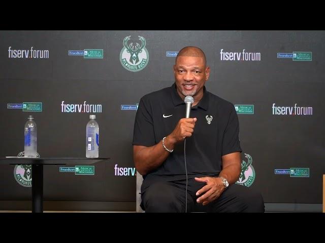 Jon Horst and Doc Rivers at Milwaukee Bucks media day