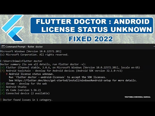 Flutter Doctor :- Android license status unknown | 'flutter doctor --android-licenses' | FIXED 2022