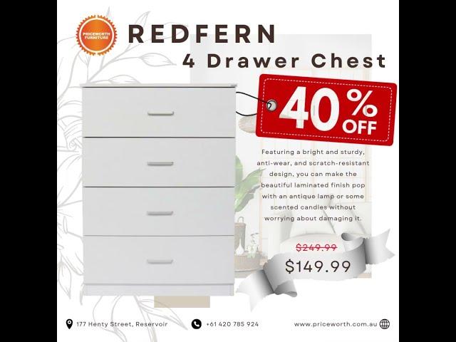 40% OFF!! SPACIOUS REDFERN 4 DRAWERS WHITE JUMBO TALLBOY FOR CLEARANCE!!