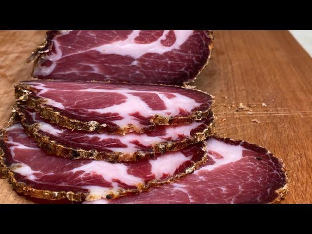 Dried pork neck. Coppa at home. Cured meat recipe (Koppa, capocollo)