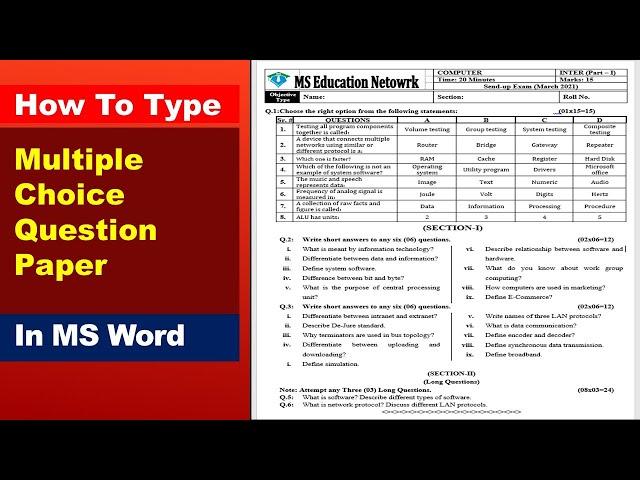 How to make exam paper in MS Word || मात्र 10 मिनट में Exam Paper बनाना सीखें || MS Word in Hindi ||