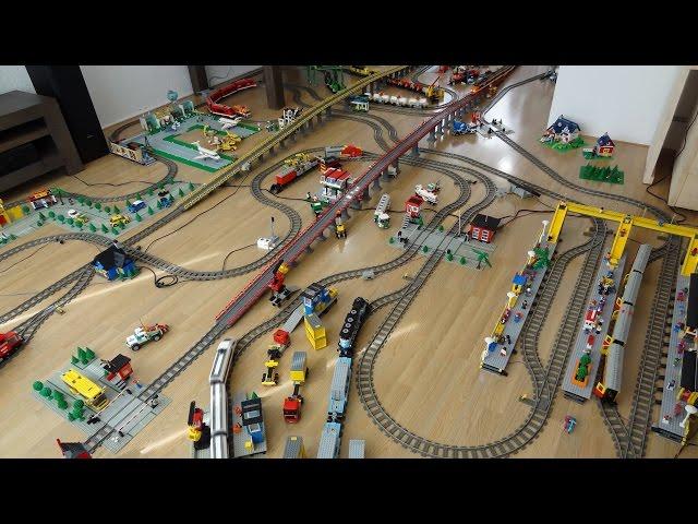 Gigantic Lego Train Layout 2 with 30 years of Lego Train sets with 60051 and 60052