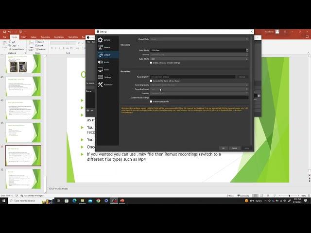 Brief Overview of Setup of OBS Desktop Recording Software Option