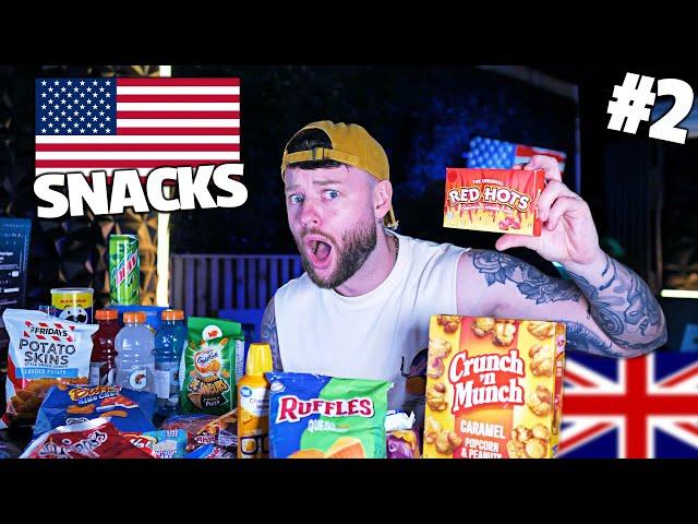 BRITISH GUY EATS AMERICAN SNACKS & CANDY FOR THE FIRST TIME | Part 2