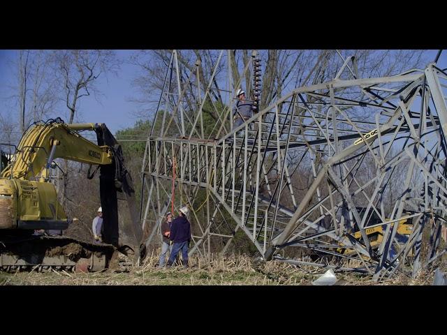 TVA  Crews Rebuild Transmission System After Devastating Tornados Clinton, Kentucky.