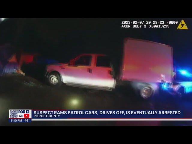 BODYCAM: Suspect rams stolen truck into 2 Pierce County patrol cars | FOX 13 Seattle