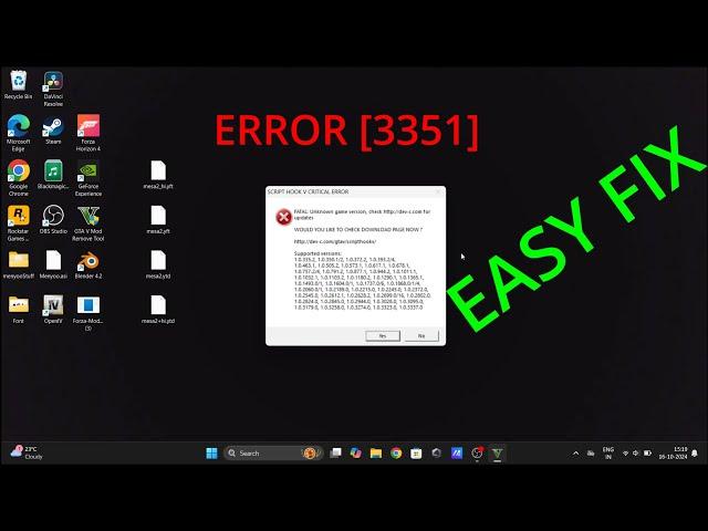 [Easy Fix] GTA 5 1.0.3351.0 script hook v critical error | all mods working