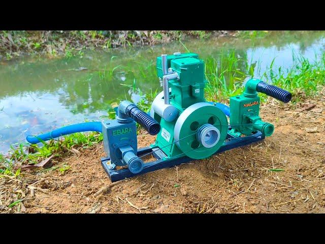 Diy mini diesel lister menggerakan 2 pompa air irigasi sawah