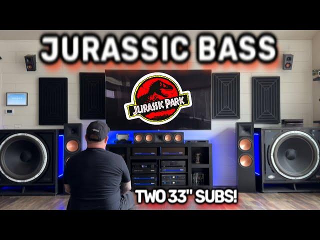 Jurassic T-Rex BASS  Crazy Home Theater System With 2 33" Subs Stomping the House Down