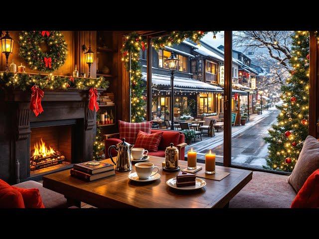 Cozy Christmas Coffee Shop Ambience with Relaxing Jazz Music ️Cozy Christmas Fireplace for Relax