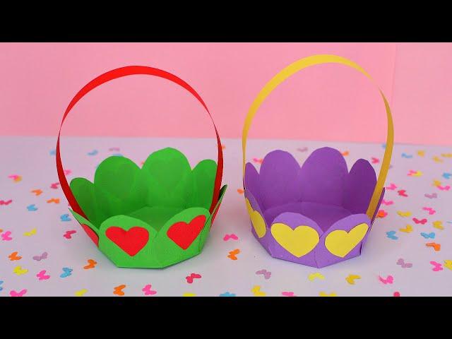 DIY How To Make Paper Flower Basket.  Very Easy Paper craft