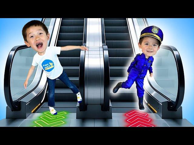 Baby Police Officer Learns Mall Escalator Safety Rules