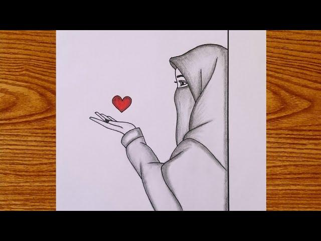 A girl with hijab - Pencil Sketch - Drawing tutorial. How to draw | Muslim girl drawing