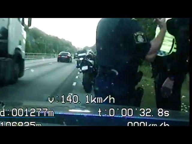 Sport bike chased by Volvo V70 T6 unmarked Police in Sweden. Driver sentenced!