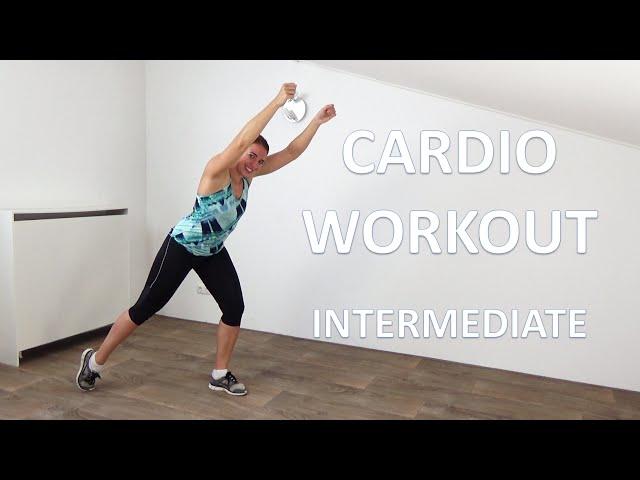 40 Minute Intermediate Cardio Workout – Fat Burning Cardio with Strength Elements