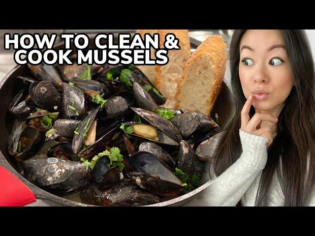 How to Clean Mussels & Recipe for Steamed Mussels in White Wine Garlic Butter Sauce 青口 | Rack of Lam