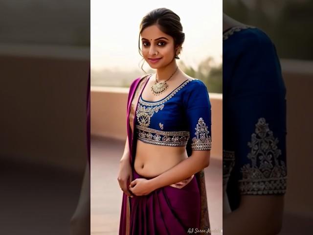 Saree Navel Elegance | Royal Blue & Magenta Ethnic Look