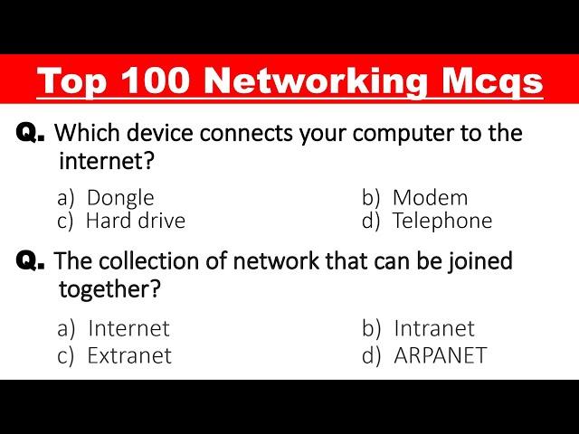 Top 100 Computer Networking Mcqs | Networking mcq questions and answers