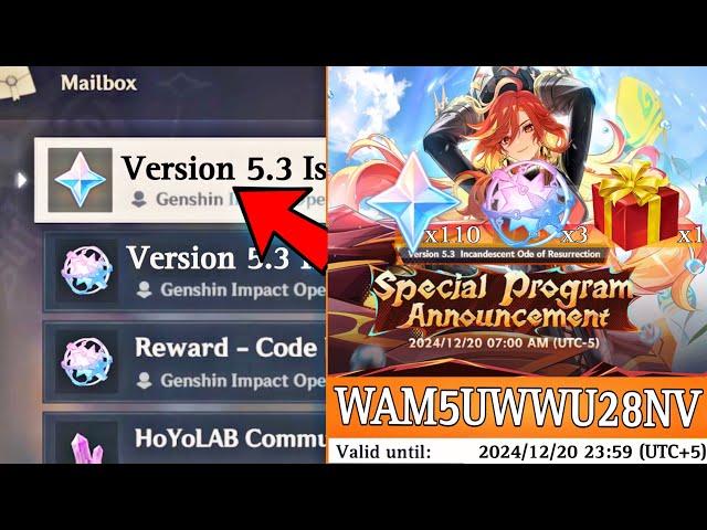 OFFICIAL!! REDEEM CODES for 410 PRIMOGEMS And 5.3 LIVESTREAM DATE – Genshin Impact