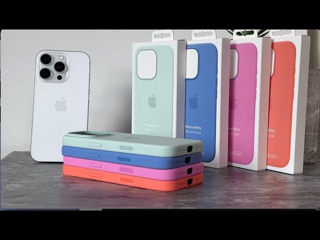 New 2025 iPHONE 16 PRO SILICONE CASES from Apple: Aquamarine/Peony/Periwinkle/Tangerine