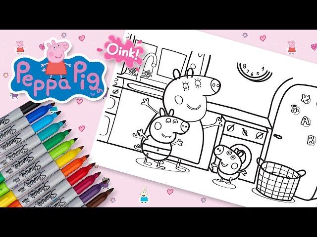 PEPPA PIG & FAMILY IN THE KITCHEN COLORING PAGES! | Fun Speed Drawing for Kids