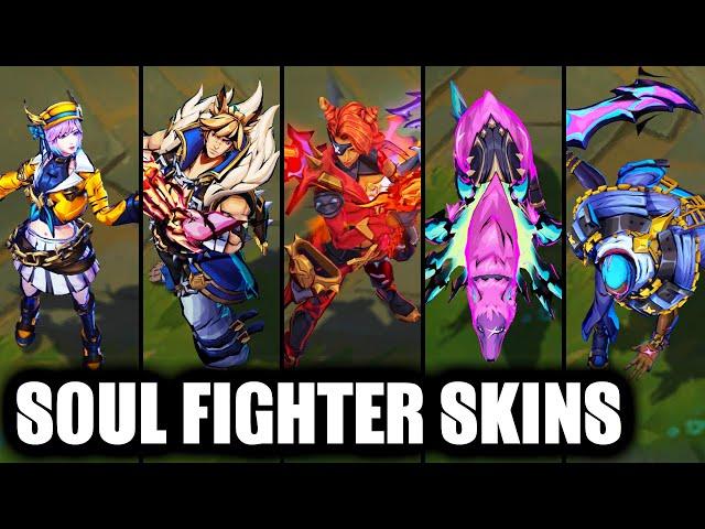 All New Soul Fighter Skins Spotlight Samira Naafiri Pyke Sett Lux (League of Legends)