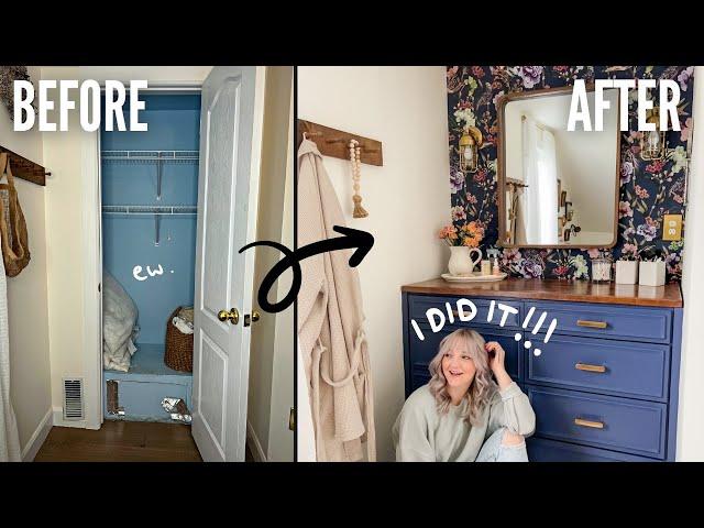 *REVEAL* tiny closet turns into a custom diy vanity space | DIY Danie