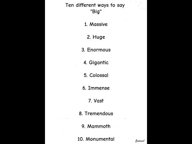 Synonyms for "Big" #english #yt #africannations #vocabulary #prefix #englishlanguage #learning