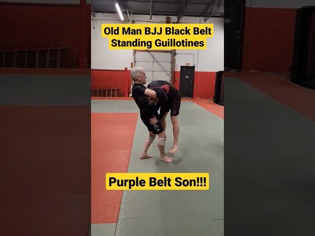 Old Man BJJ Black Belt STANDING GUILLOTINES Purple Belt SON!!!  #bjj #grappling #brazilianjiujitsu