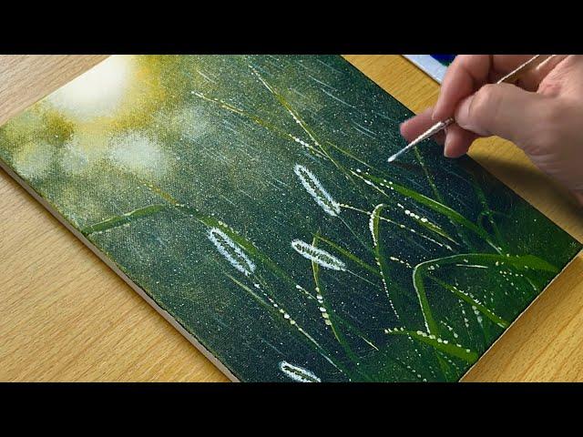 Acrylic Painting Tutorial - Realistic Grass and Dew Drops