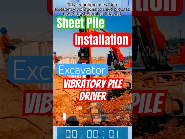 Concrete Sheet Pile Installation Using Excavator-Mounted Vibratory Pile Driver on Waterfront