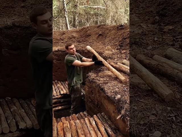 Warm dugout in the wild forest #survival #outdoors #building #camping