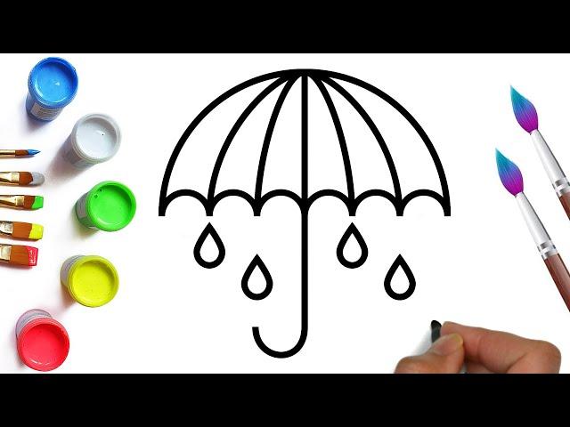 How to draw an umbrella with raindrops easy and simple, beautiful drawings for children and kids