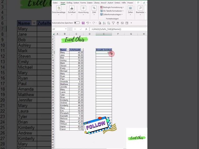 Anzahl der Zeichen bestimmen! #excel  #excelcharts #excelchartstutorial