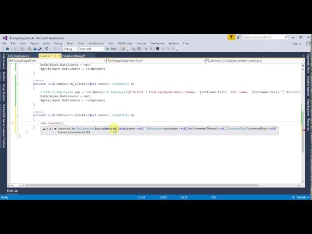 C# Dapper For Beginners Insert Query Part 3