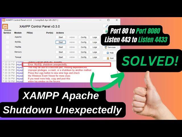 Fix XAMPP Apache Shutdown Unexpectedly Error SOLVED