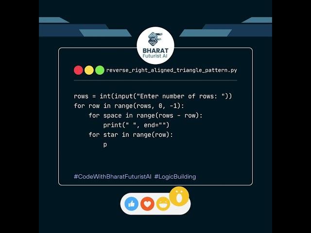 REVERSE RIGHT ALIGNED TRIANGLE PATTERN in Python | Bharat Futurist AI | Day 7 | #shorts #python