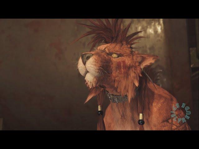 Red XIII reacts too cutely to Barret's alpha attitude