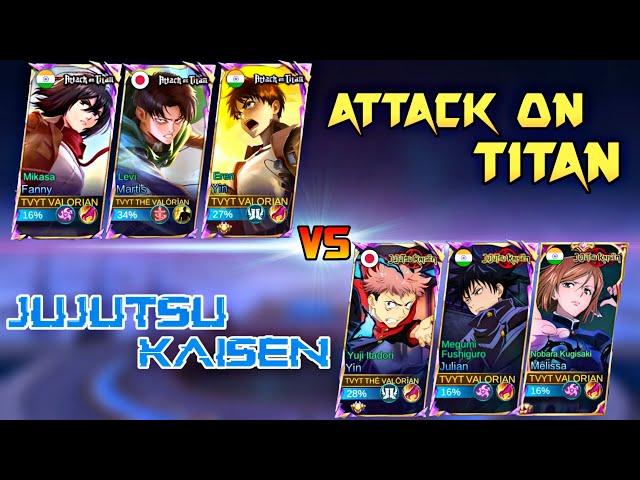 ATTACK ON TITAN VS JUJUTSU KAISEN 1 VS 1 FIGHT | MOBILE LEGENDS AOT VS JJK