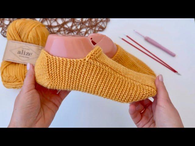 Very EASIEST slippers on two knitting needles WITHOUT SEAMS Masterclass for beginners knitting socks