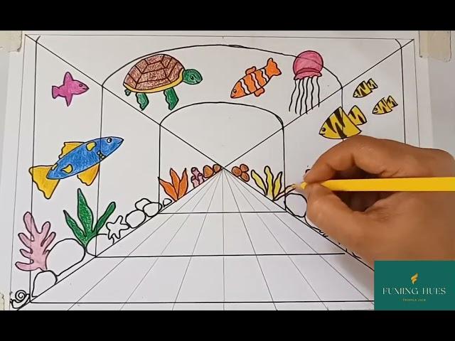 draw perspective aquarium drawing easy step by step  | drawing perspective tutorials L-1