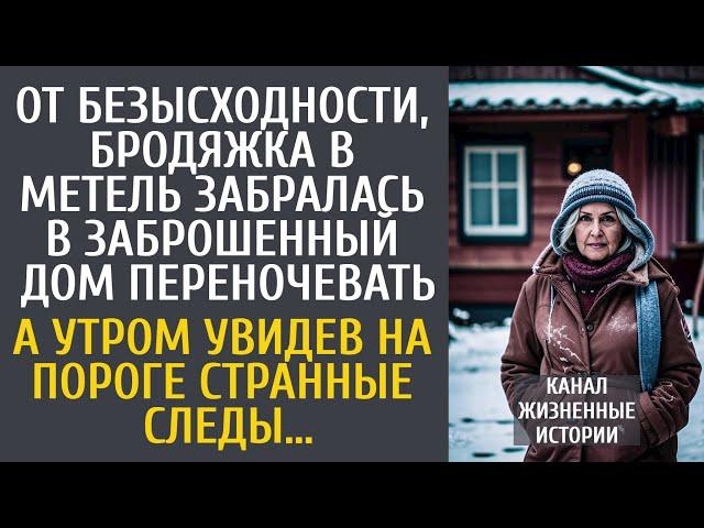 Бродяжка в метель забралась в заброшенный дом переночевать… А утром увидев на пороге странные следы…