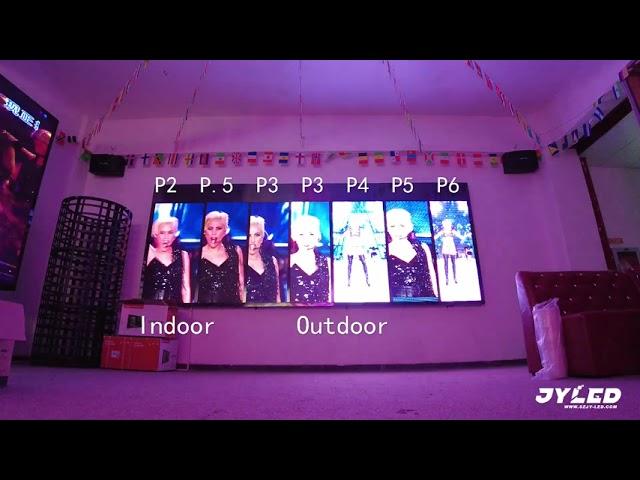 Compare indoor P2 P2.5 P3 and outdoor P3 P4 P5 P6 led video wall --- JYLED