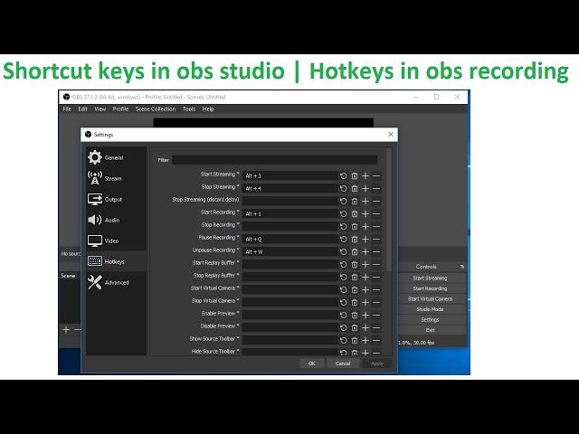 Hotkeys in obs studio | How to set shortcut keys in obs recording