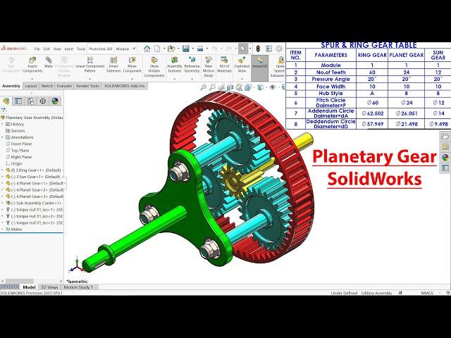 Planetary Gear Assembly and Animation in SolidWorks